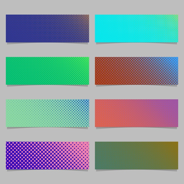 디지털 추상 하프 톤 도트 패턴 배너 템플릿 배경 디자인 설정-다양 한 크기의 동그라미와 가로 사각형 벡터 그래픽
