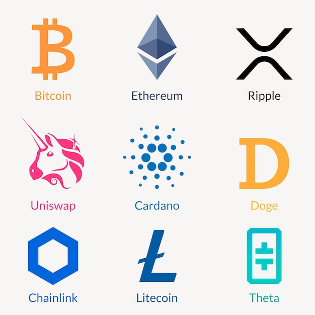 Digital Asset Logos Vector Fintech Blockchain Concept Set