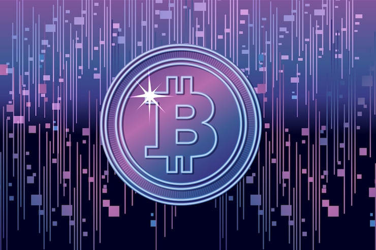 Бесплатный Вектор цифровой биткойн с футуристическим фоном