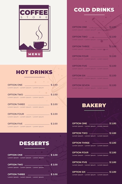 Free vector digital coffee store menu