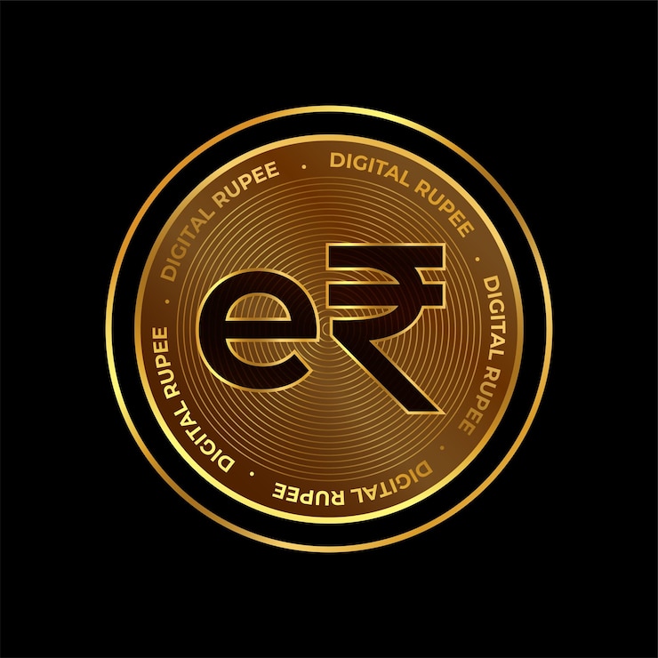 Free Vector digital currency of e rupi symbol on golden coin design vector