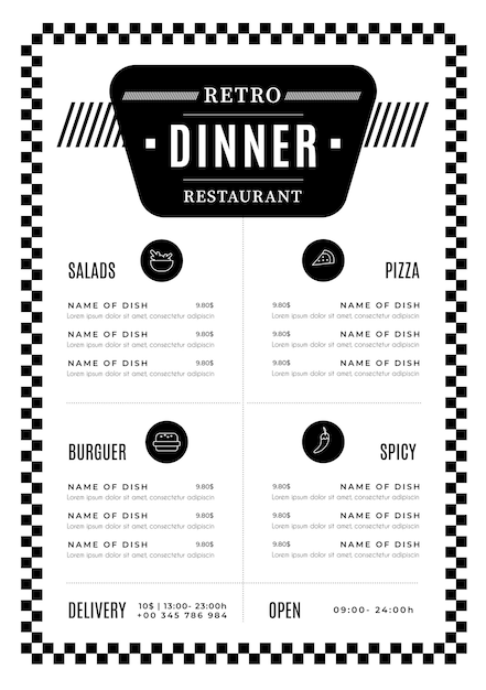 Бесплатное векторное изображение Цифровой дизайн меню ресторана