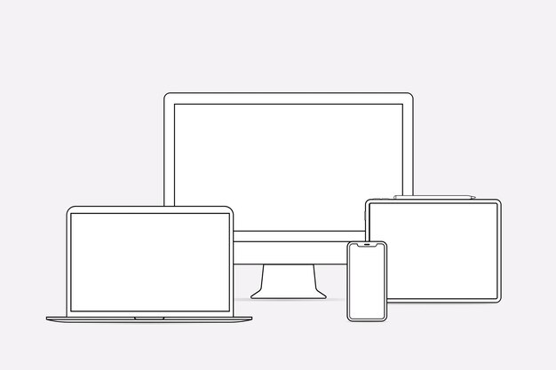 Наброски цифрового устройства, белые цифровые устройства векторные иллюстрации