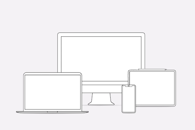 Digital device outline, white digital device vector illustration