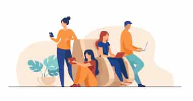 Free vector digital device users spending time together