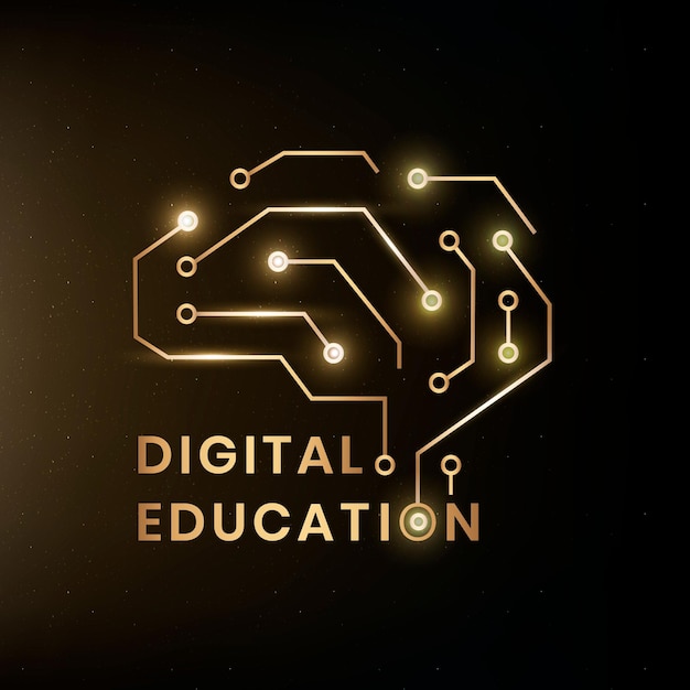 Digital education logo template vector with ai brain graphic