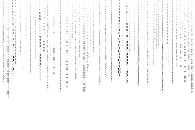 Digital falling binary code numbers on white background