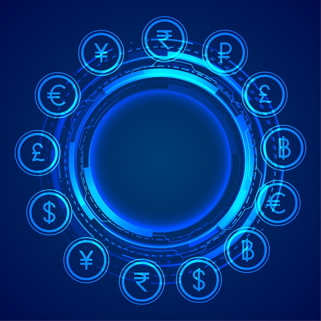 Digital global currency icons concept background