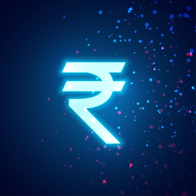 Digital glowing rupee symbol with particle effect