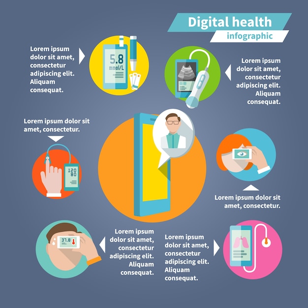 Цифровое здоровье инфографики шаблон