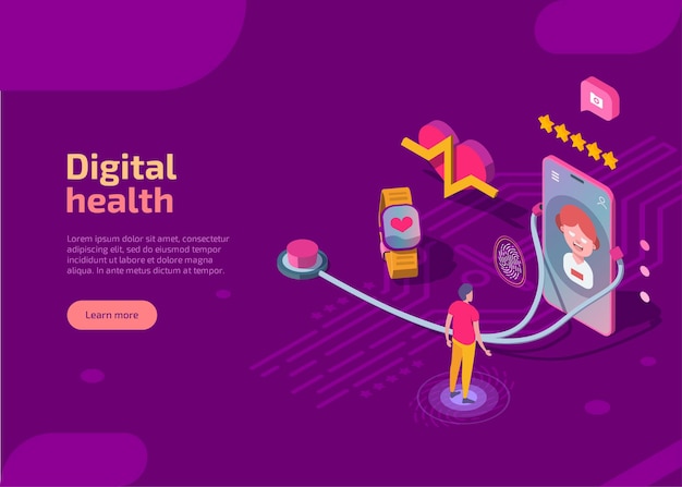 Digital health isometric landing page.