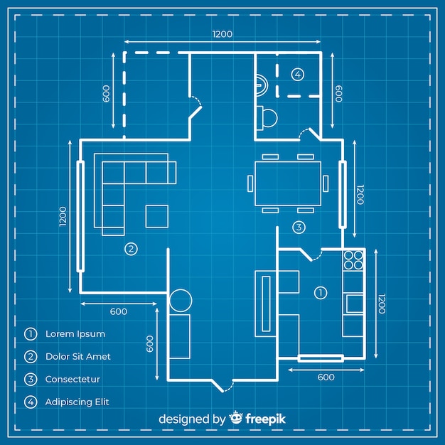 Digital house design with blueprint