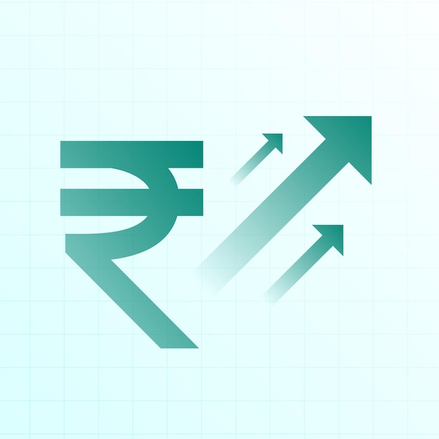 Digital indian rupee background with rise up arrow trading concept