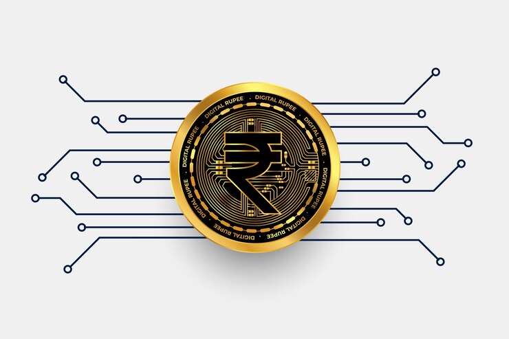 मुफ़्त वेक्टर digital indian rupee inr currency symbol in golden coin