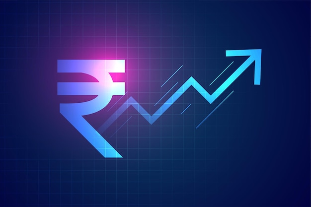 La rupia indiana digitale sale sullo sfondo della freccia nel concetto di trading