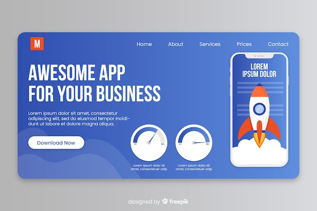 Free vector digital landing page with smartphone