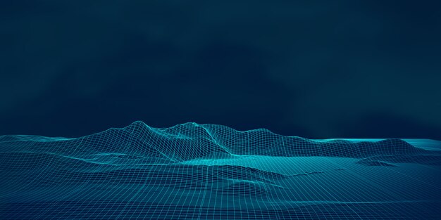 Digital landscape with techno wireframe design