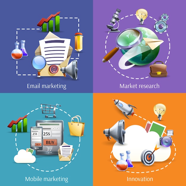 Digital marketing 4 flat icons square