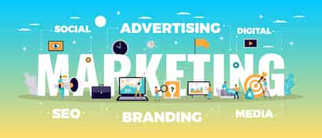 Free vector digital marketing concept with online advertising and media symbols flat