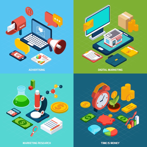 Free vector digital marketing isometric