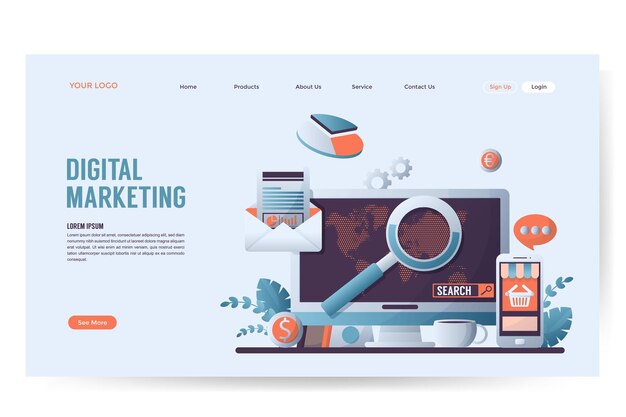 Free vector digital marketing landing page