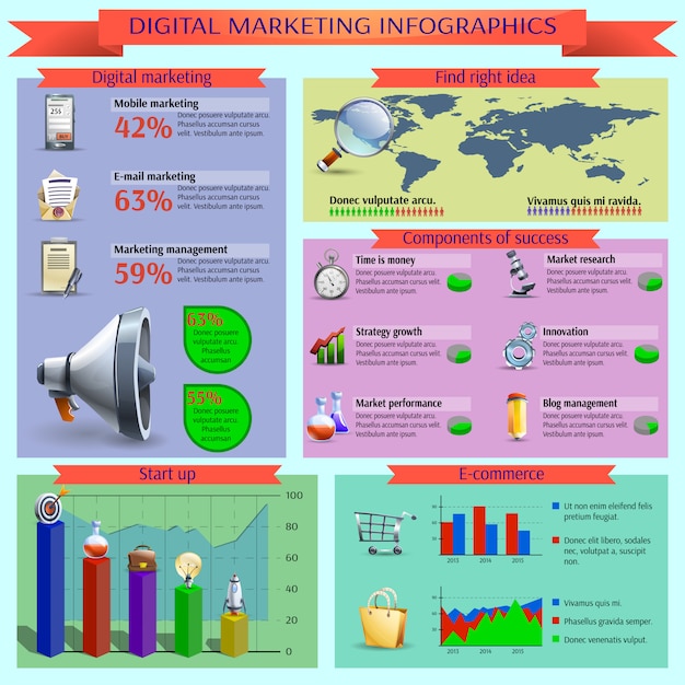 Free vector digital marketing management infographic report layout