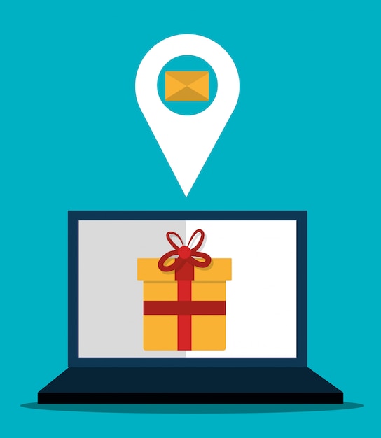 Digital marketing and online sales, gift on pc display