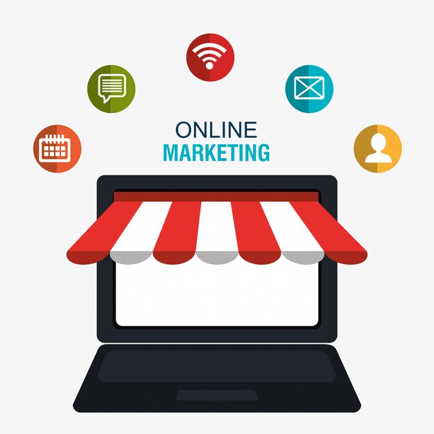 Digital marketing and online sales, online shop in display pc