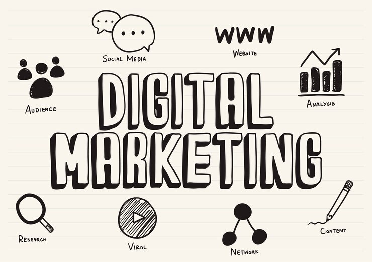 Free Vector digital marketing scribbled on a notepad
