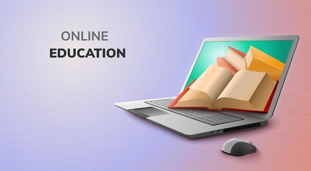 デジタルオンライン教育の概念とラップトップの空白スペース