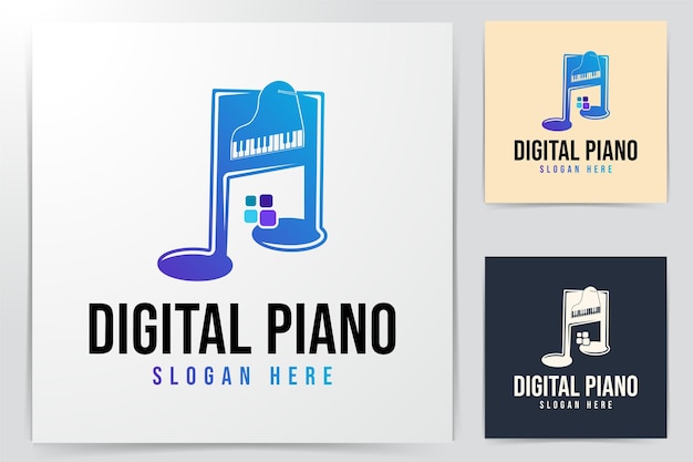 Idee per il logo della nota del pianoforte digitale. design del logo di ispirazione. illustrazione di vettore del modello. isolato su sfondo bianco