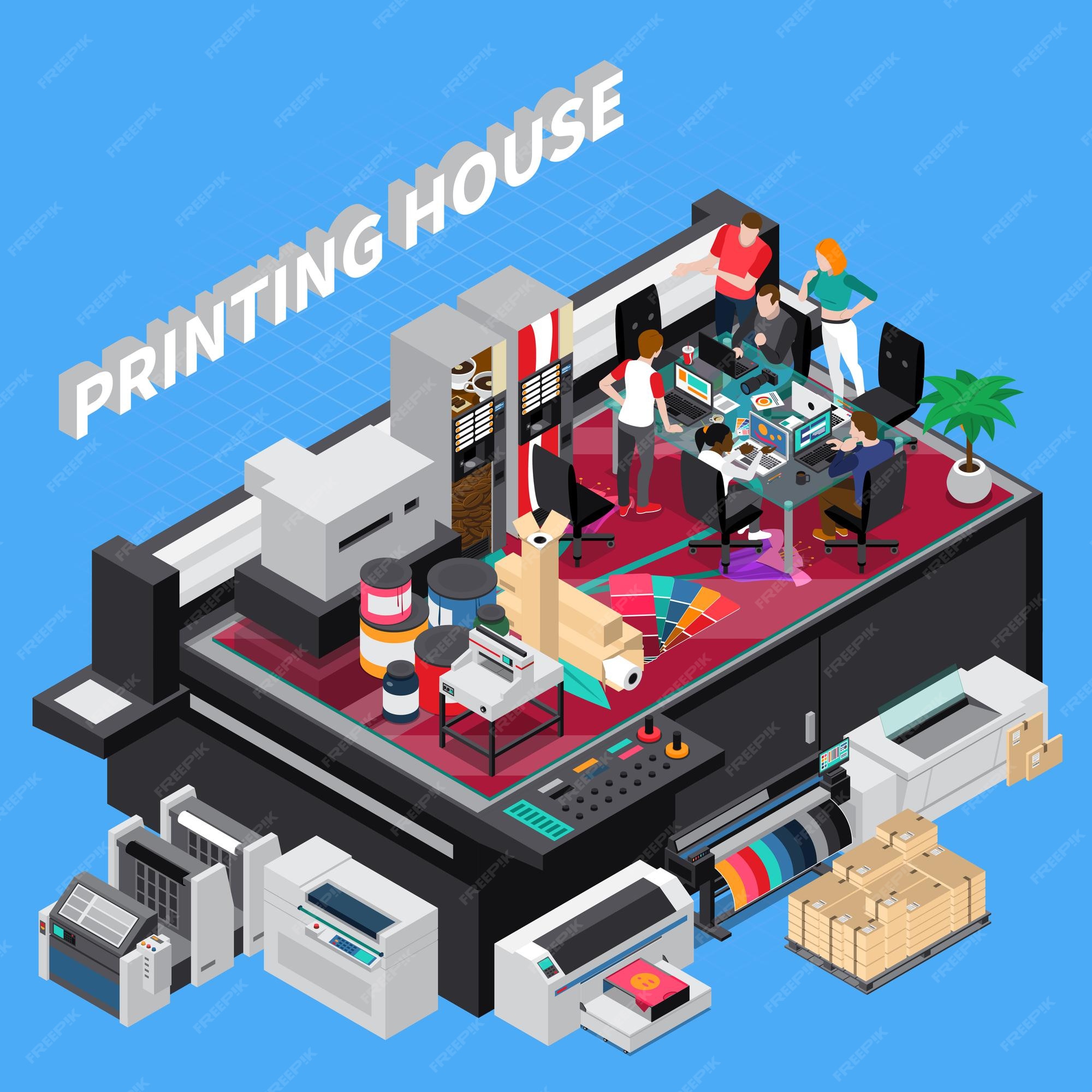 Konvention skat få Free Vector | Digital print house with latest technology ers team providing  solutions for customers projects isometric composition