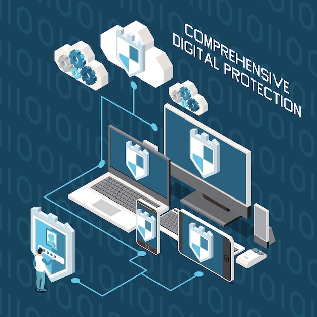 Digital privacy personal data protection isometric composition