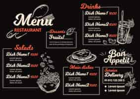 Free vector digital restaurant menu in horizontal format