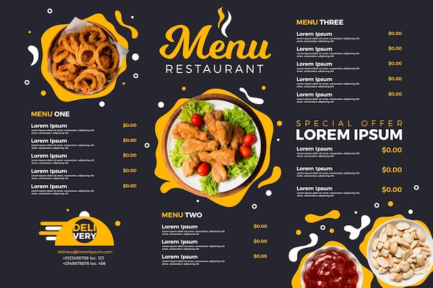 Digital restaurant menu horizontal  format