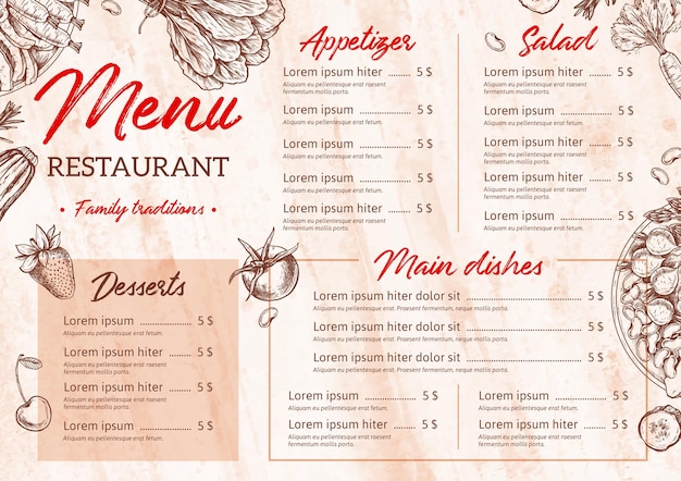 Digital restaurant menu horizontal format