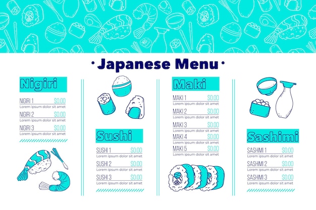 Digital restaurant menu template in horizontal format