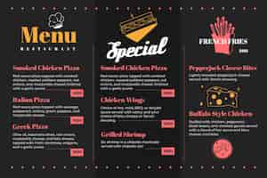 Vettore gratuito modello di menu del ristorante digitale