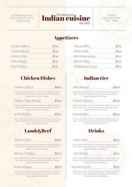 Free vector digital restaurant menu template