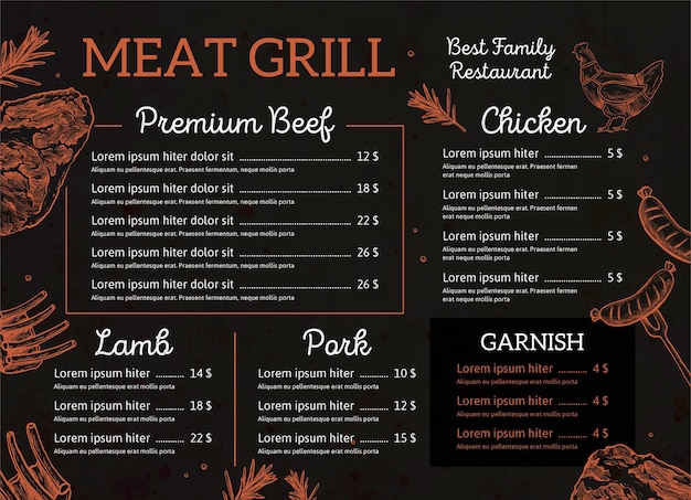 Digital restaurant menu template