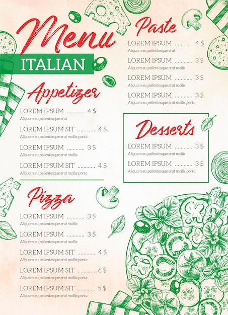 Vettore gratuito modello di menu del ristorante digitale