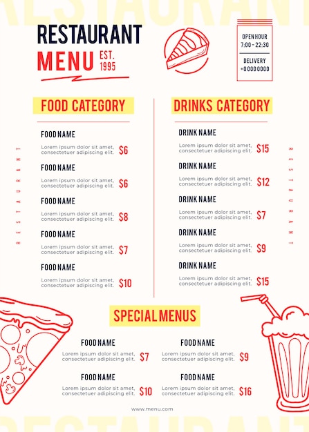 Free vector digital restaurant menu template