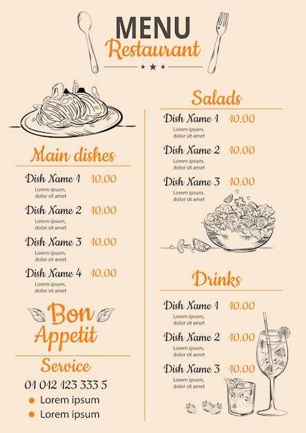 Vettore gratuito menu ristorante digitale in formato verticale