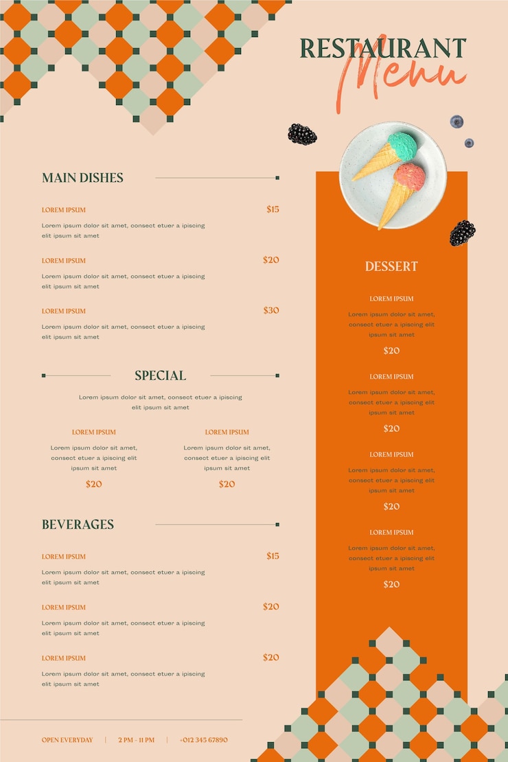 Free Vector digital restaurant menu vertical format