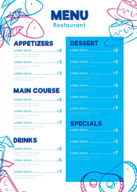 Вертикальный формат цифрового меню ресторана