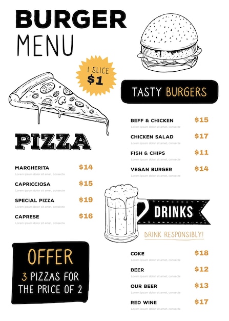 Free vector digital restaurant menu