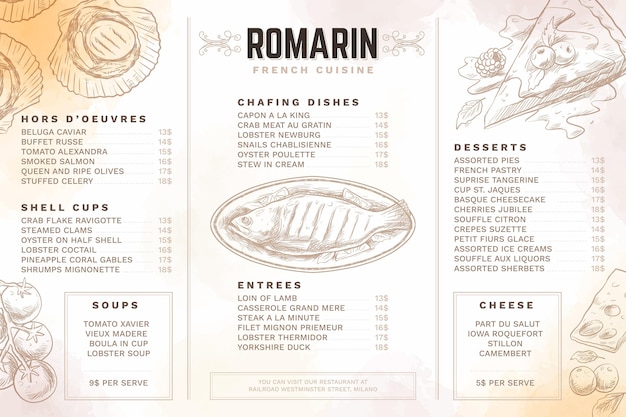 Free vector digital restaurant menu