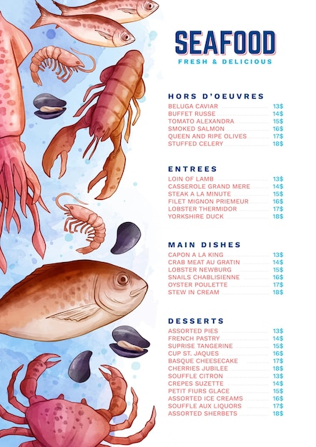 Free vector digital restaurant menu