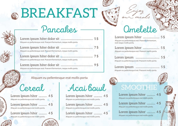 Free vector digital restaurant menu