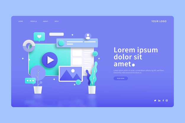 Digital screens and plants 3d concepts landing page